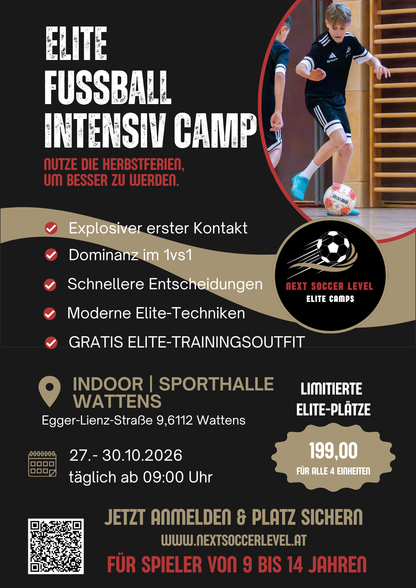 Elite Fußball Intensiv Camp – Herbstferien 2026 | Wattens Indoor